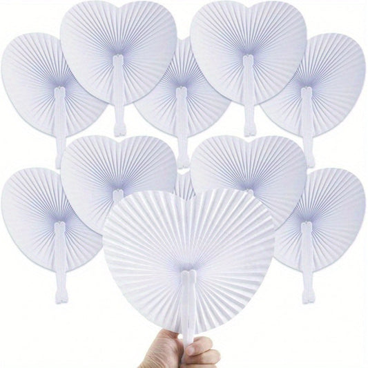 This set includes 10 vibrant heart-shaped folding handheld paper fans with silvery plastic handles. Perfect for birthday parties, weddings, and gifts, these fans feature playful designs such as cats, pumpkins, and rainbows.