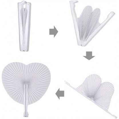 This set includes 10 vibrant heart-shaped folding handheld paper fans with silvery plastic handles. Perfect for birthday parties, weddings, and gifts, these fans feature playful designs such as cats, pumpkins, and rainbows.