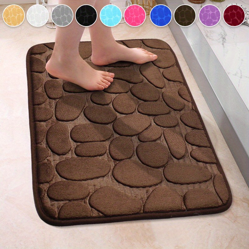 Non-slip bath mat made of pebble flannel, can be machine washed. Polyester bathroom rug with safety anti-skid design for bathtub, shower, and toilet lid cover. Lightweight, soft, shaggy, and durable home decor suitable for autumn, Halloween, and