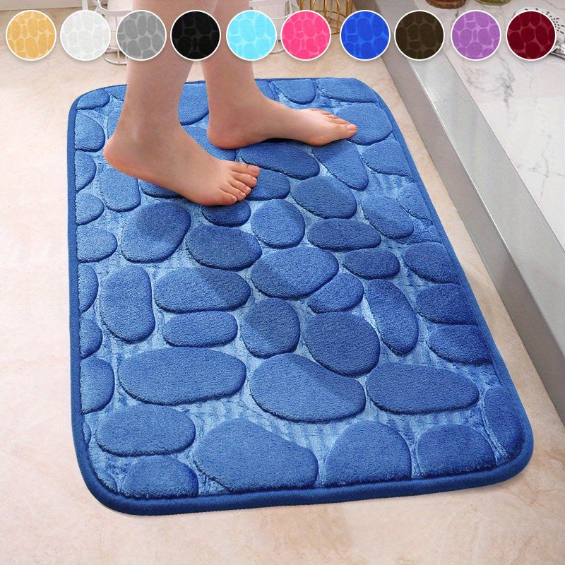 Non-slip bath mat made of pebble flannel, can be machine washed. Polyester bathroom rug with safety anti-skid design for bathtub, shower, and toilet lid cover. Lightweight, soft, shaggy, and durable home decor suitable for autumn, Halloween, and