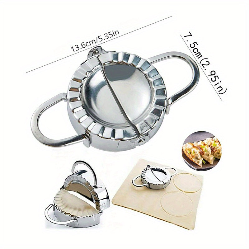 Stainless steel dumpling making tool set with a squeezing mold for creating perfect dumpling skins, a versatile kitchen essential for making delicious and divine dumplings.