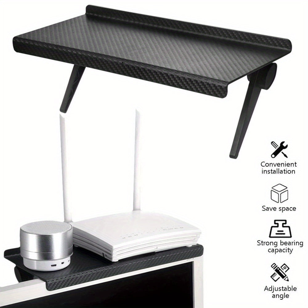 Sleek Home Organizer: Adjustable Black ABS Shelf for TV Screens and Computer Monitors, with Non-Slip Design, Perfect for Offices and Entertainment Centers