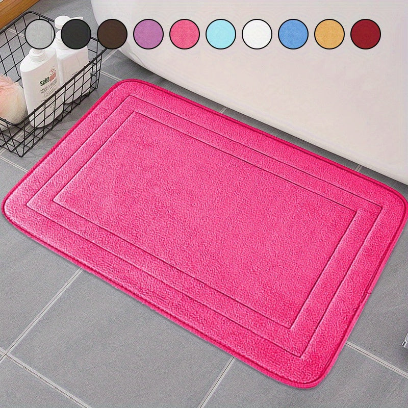 Soft and plush bath mat made of non-slip flannel material, perfect for the bathroom. This machine washable polyester rug features an anti-skid bottom for safety. Quick-drying and absorbent, this rectangular floor mat is ideal for use in the tub or