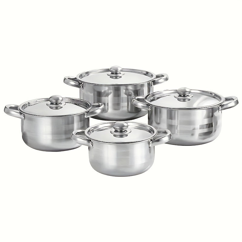 Stainless Steel Cookware Set with 4 Pieces - Sturdy, Thickened Construction Includes 4 Pots and Matching Lids in Various Sizes (20/21/24/26cm) - Perfect for Camping and Outdoor Cooking, Great for Making Soup