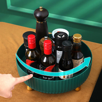 Non-electric and made of plastic materials, this rotating kitchen countertop organizer is designed with a 360-degree rotating feature for easy access to your seasoning, fruit, and cosmetic storage needs. Say goodbye to clutter with this lazy Susan