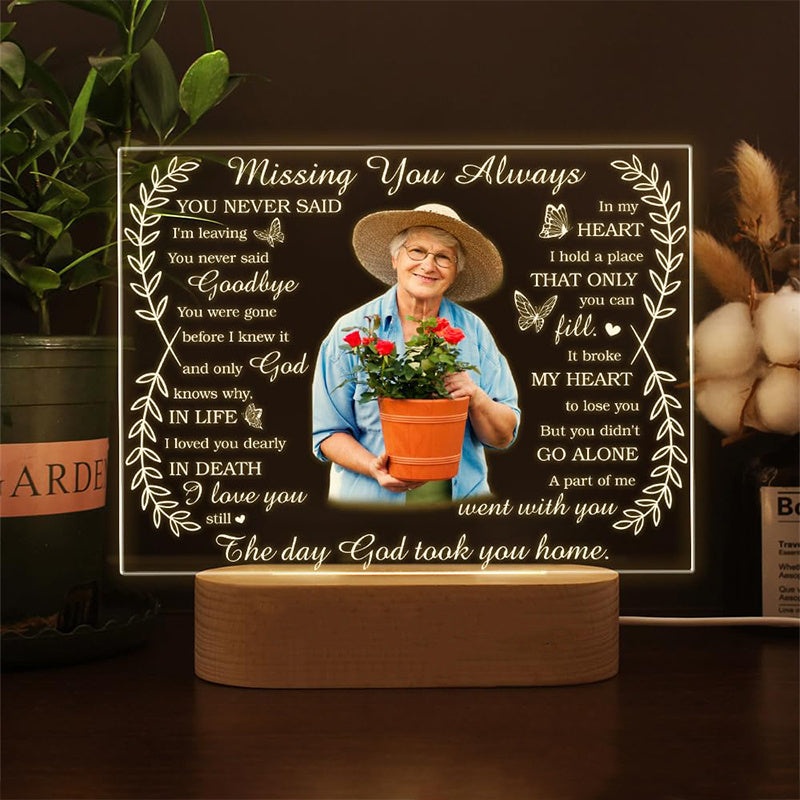 Custom Mom Picture Frame with LED Illuminated Plaque - Personalized Memorial Night Light, USB Powered, Thoughtful Bereavement & Sympathy Gift for Loss of Loved One.