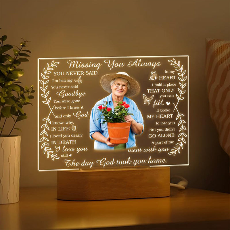 Custom Mom Picture Frame with LED Illuminated Plaque - Personalized Memorial Night Light, USB Powered, Thoughtful Bereavement & Sympathy Gift for Loss of Loved One.