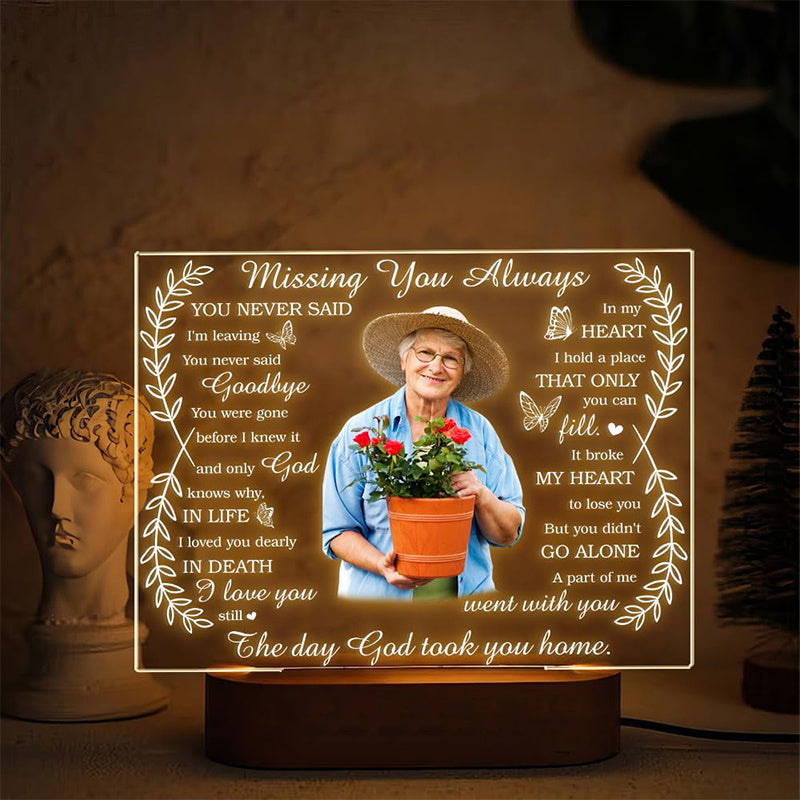 Custom Mom Picture Frame with LED Illuminated Plaque - Personalized Memorial Night Light, USB Powered, Thoughtful Bereavement & Sympathy Gift for Loss of Loved One.