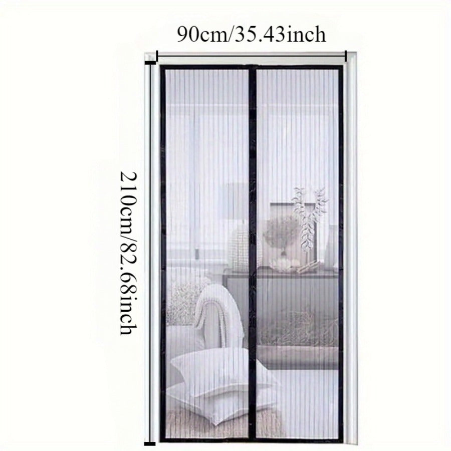 Durable magnetic screen door set keeps bugs out and provides hands-free barrier for pets and youngsters with self-sealing mesh.