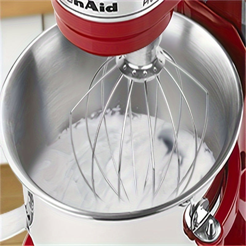 Vertical mixer accessory includes a 5-quart lifting and 6-quart dedicated egg beater with whisk mesh for cream whipping. Made of stainless steel/metal, it is compatible with models KV25G0X, KV25G8X, KV25H0X, RKG25HOX, KV25m, KP2671X, KP26M1X, KP26M8X