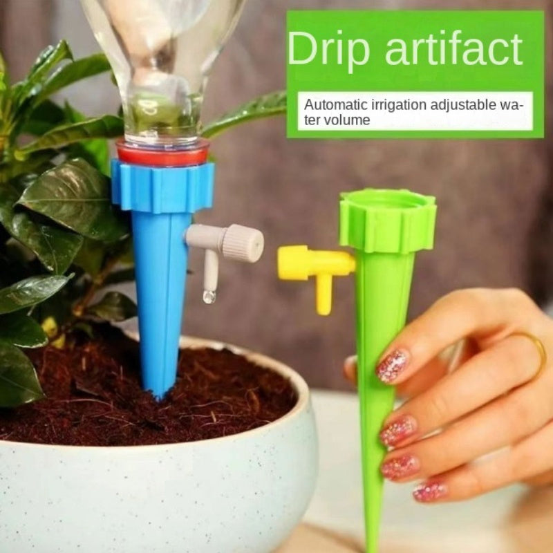 Automatic drip irrigation system for potted plants with adjustable watering volume, made of plastic, suitable for home gardens and balconies.