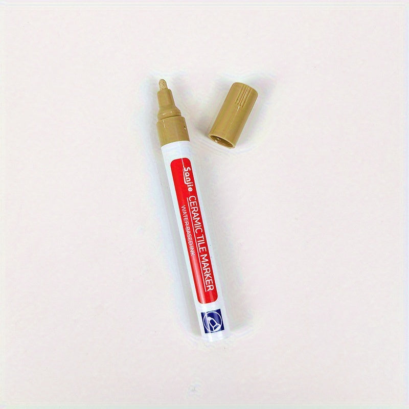 Mold-resistant grout pen for ceramic tile gap repair in kitchen and bathroom.