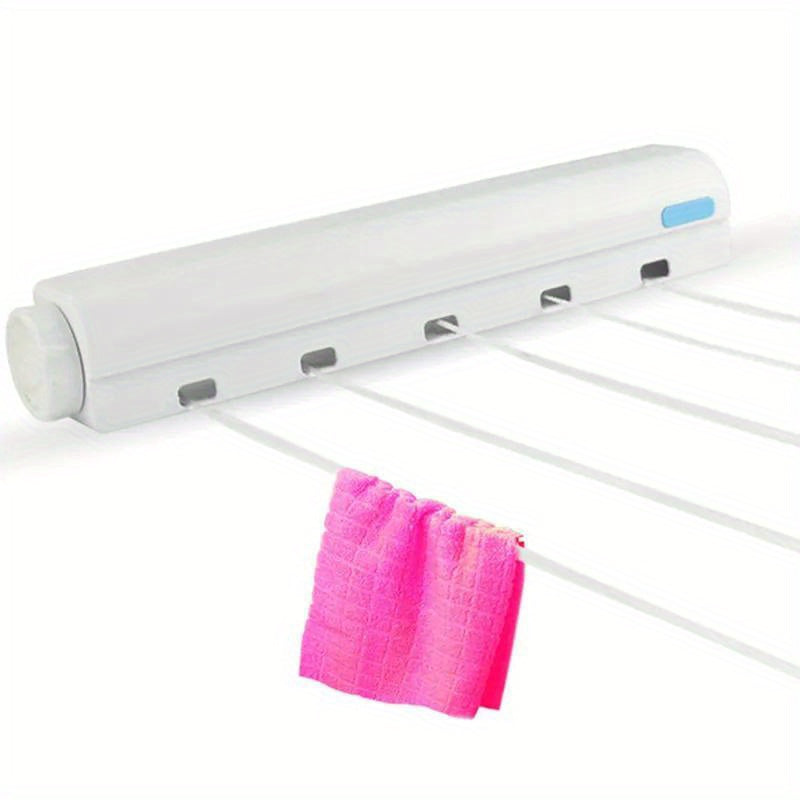 Wall-mounted retractable drying hanger for indoor use made of plastic material, perfect for the bathroom with an invisible clothesline.