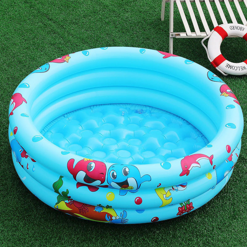 Children's inflatable pool made of durable PVC, includes accessories for home fun.