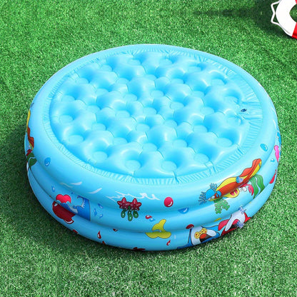 Children's inflatable pool made of durable PVC, includes accessories for home fun.