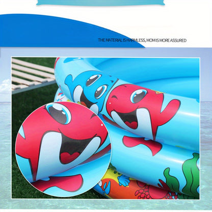 Children's inflatable pool made of durable PVC, includes accessories for home fun.