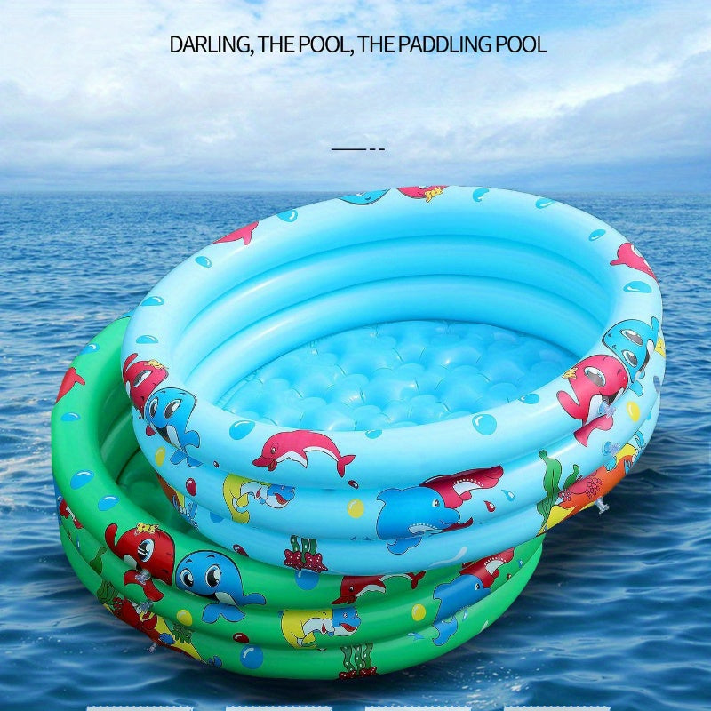 Children's inflatable pool made of durable PVC, includes accessories for home fun.