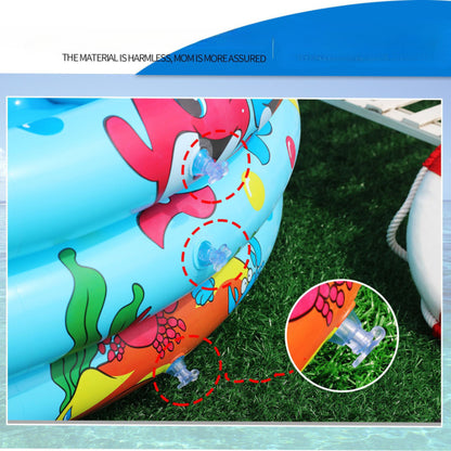 Children's inflatable pool made of durable PVC, includes accessories for home fun.