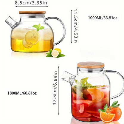 Large capacity Japanese-style glass pitcher, heat-resistant and perfect for iced tea and juices, available in two sizes, ideal for home use.