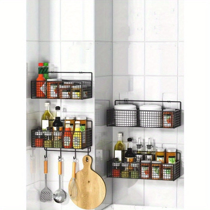 Convenient Easy-Install Iron Kitchen Storage Rack - No Drilling Required! Versatile, Durable, and Resistant to Rust and Moisture. Features Drainage Design for added convenience. Spacious enough to store all your cooking essentials, sink tools, and more.