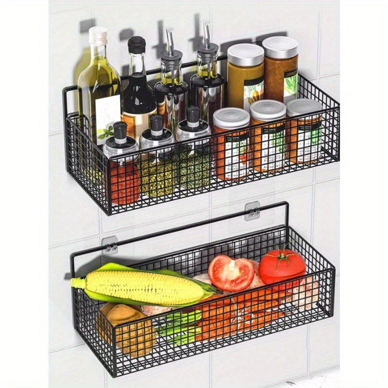 Convenient Easy-Install Iron Kitchen Storage Rack - No Drilling Required! Versatile, Durable, and Resistant to Rust and Moisture. Features Drainage Design for added convenience. Spacious enough to store all your cooking essentials, sink tools, and more.