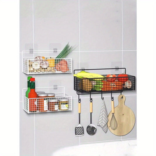 Convenient Easy-Install Iron Kitchen Storage Rack - No Drilling Required! Versatile, Durable, and Resistant to Rust and Moisture. Features Drainage Design for added convenience. Spacious enough to store all your cooking essentials, sink tools, and more.