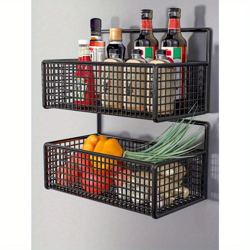 Convenient Easy-Install Iron Kitchen Storage Rack - No Drilling Required! Versatile, Durable, and Resistant to Rust and Moisture. Features Drainage Design for added convenience. Spacious enough to store all your cooking essentials, sink tools, and more.