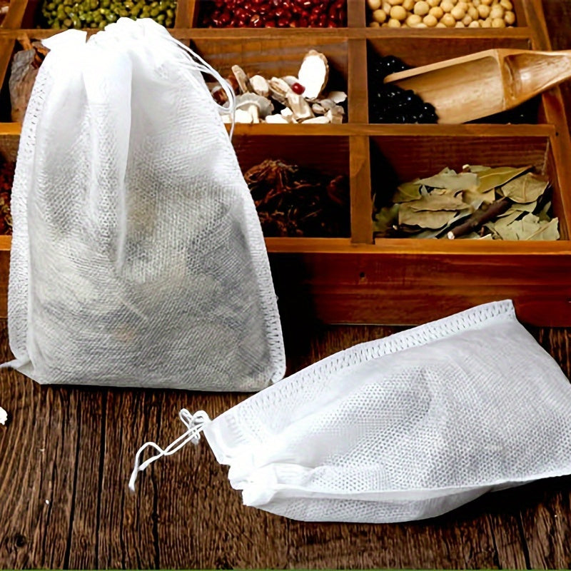 100 pieces of soup bags, tea bags, filter bags, reusable drawstring soup bags, Chinese medicine filter mesh bags, straining cheesecloth bags, spice bags for cooking, muslin bags, bone broth brew bags, and kitchen accessories.