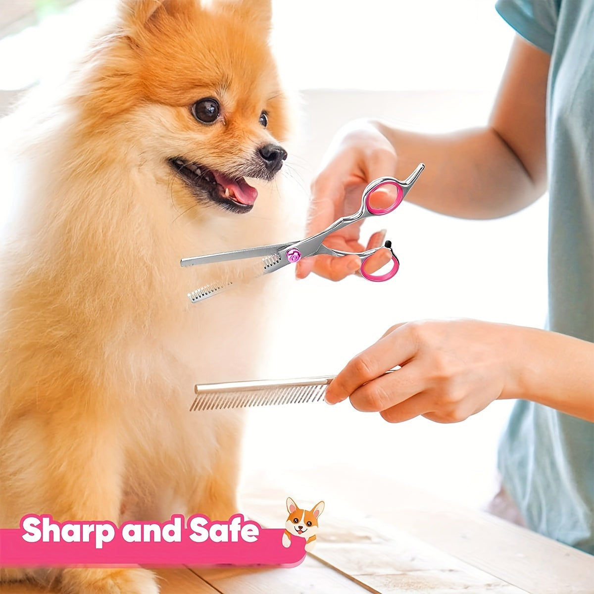 Pet Grooming Scissors - Professional Hair Trimming for Dogs, Curved Teeth Scissors for Haircutting and Cleaning.