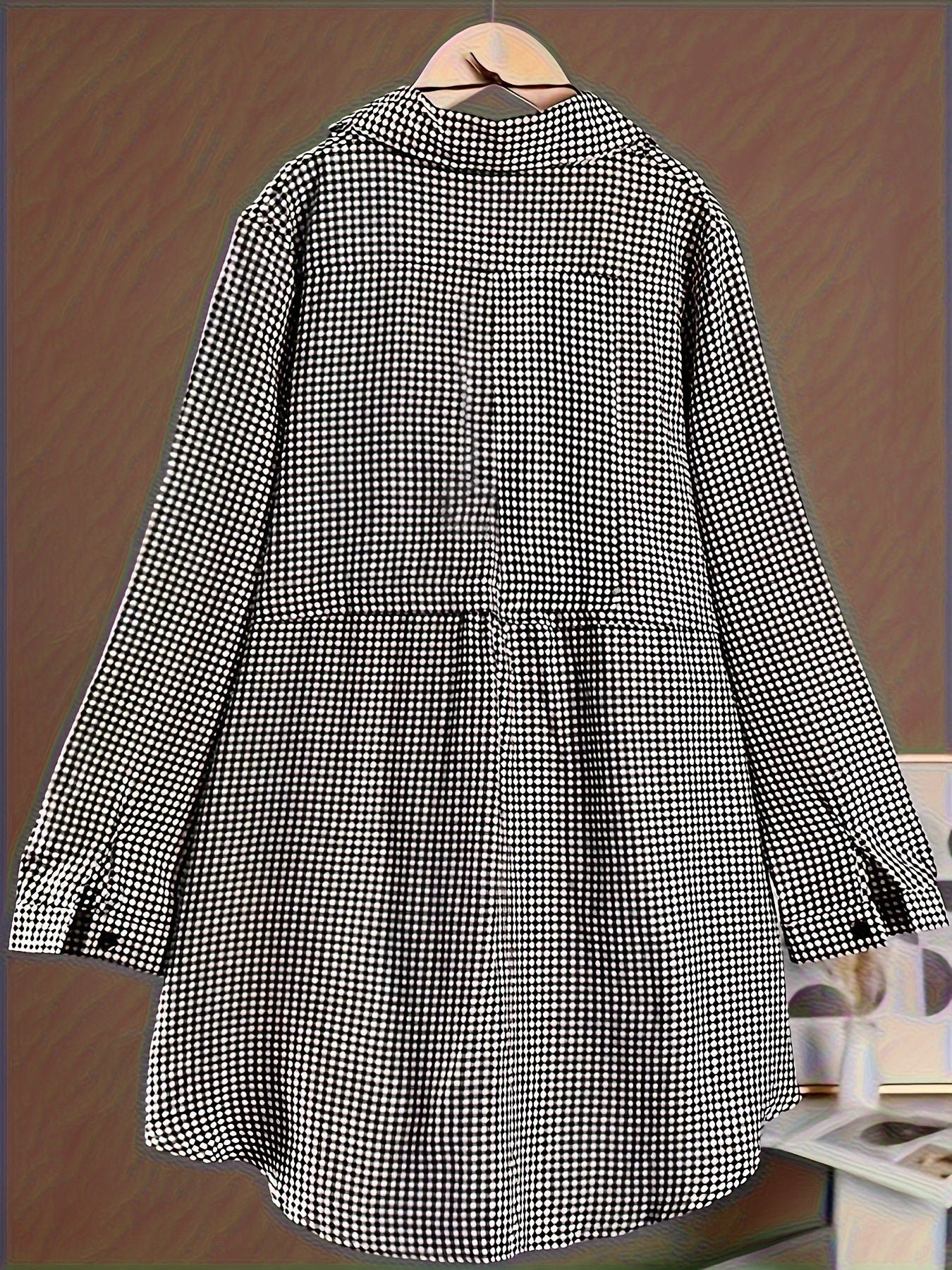 Plaid print button front shirt, casual long sleeve for spring & fall, plus size women's clothing