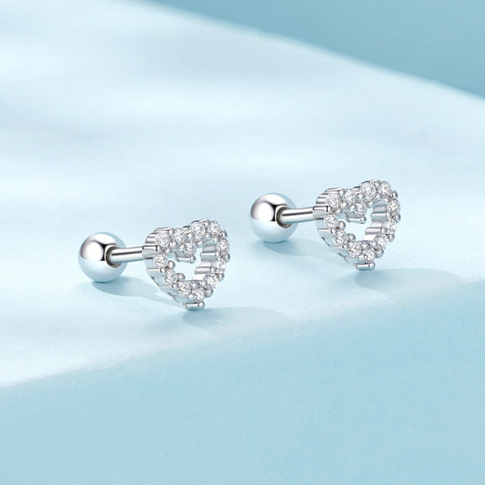 Stunning Heart-Shaped Stud Earrings crafted for Women, made with 925 Sterling Silver featuring Sparkling Cubic Zirconia. Ideal for Weddings, Parties, and Gifts. Adorned with Threaded Ball design, weighing 1.8g. A Fashionable accessory to elevate any look.