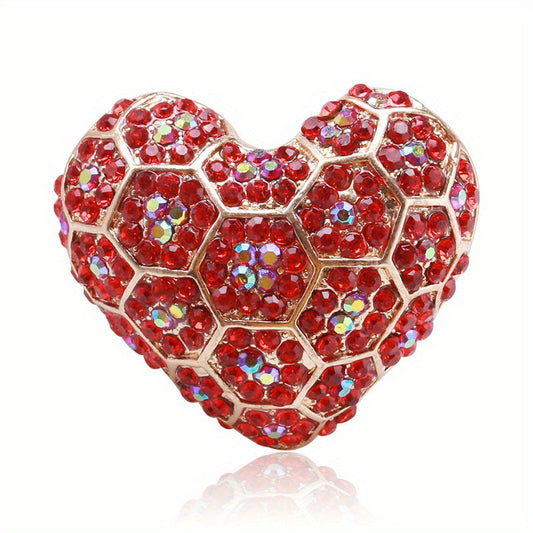 Elegant Vintage: Women's Rhinestone Red Heart Brooch - Ideal for Formal Events and Parties