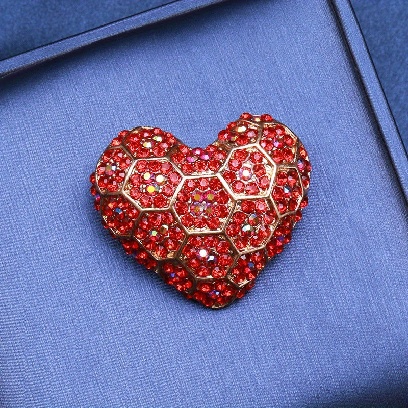 Elegant Vintage: Women's Rhinestone Red Heart Brooch - Ideal for Formal Events and Parties