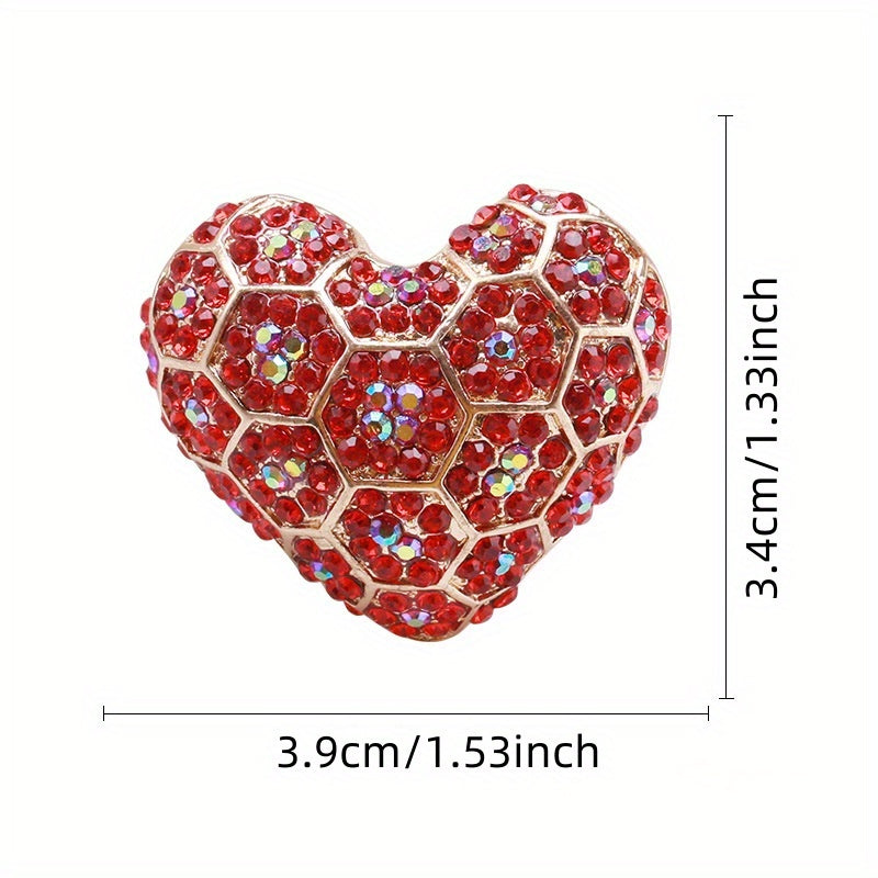 Elegant Vintage: Women's Rhinestone Red Heart Brooch - Ideal for Formal Events and Parties