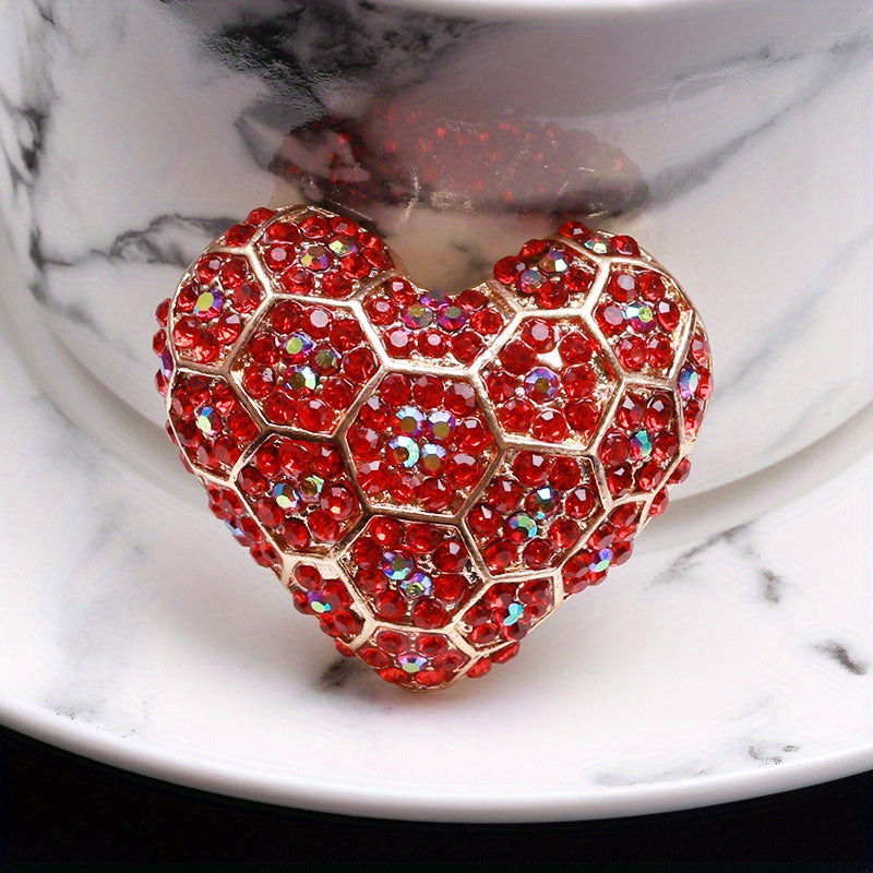 Elegant Vintage: Women's Rhinestone Red Heart Brooch - Ideal for Formal Events and Parties