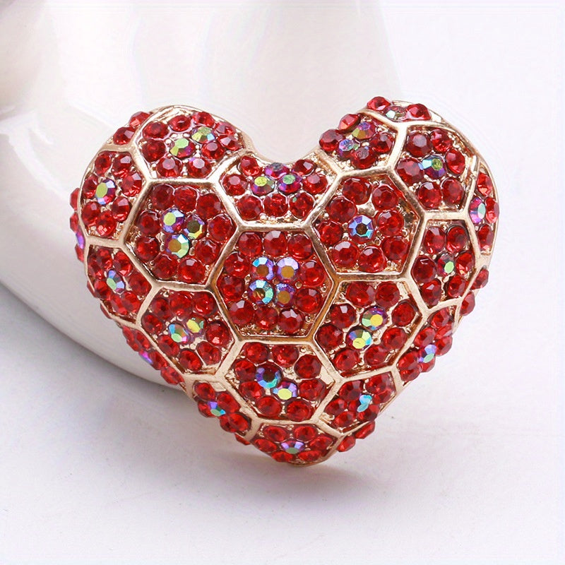 Elegant Vintage: Women's Rhinestone Red Heart Brooch - Ideal for Formal Events and Parties