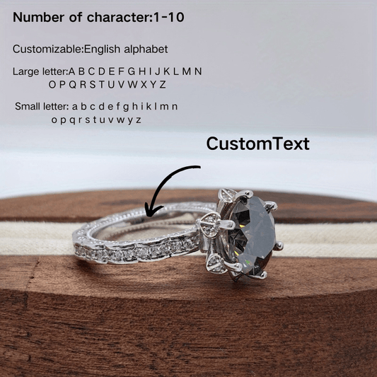 Personalized 925 Sterling Silver Ring featuring a 5 Ct Green Moissanite in a Round Cut Flower Bud Design - Custom Engraving available for Anniversary, Birthday, Formal Events, Valentine's Day, and Christmas - Add your name or message for a unique touch -