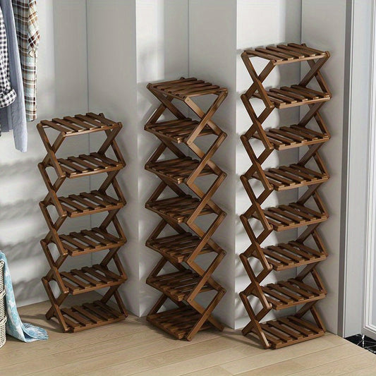 This foldable shoe rack, constructed from bamboo and requiring no installation, offers a customizable design with 5 to 9 layers to choose from. Available in two colors, this space-saving option is perfect for the limited area near the family's entrance.