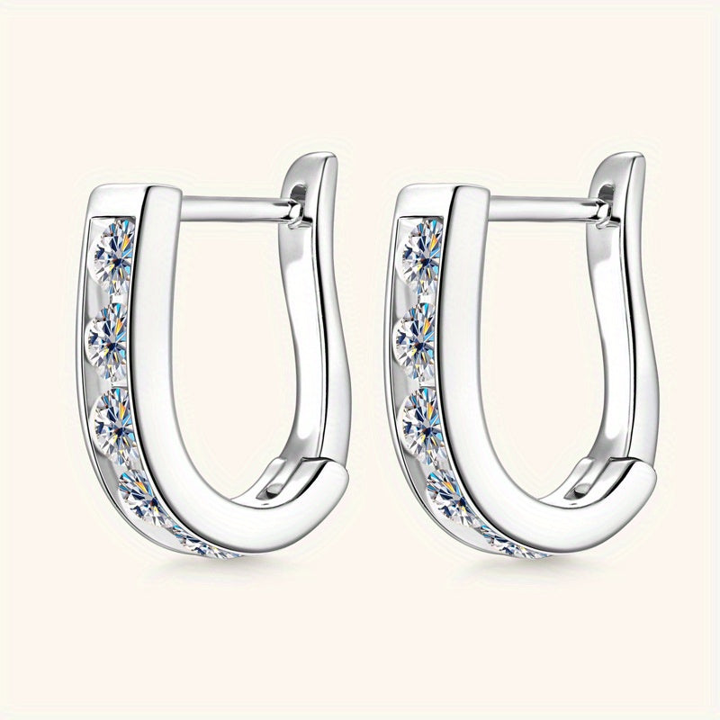 Elegant U-Shaped Earrings in 925 Sterling Silver with Moissanite Stones, 18K Golden Plating, Hypoallergenic, Vintage Luxe Design, Suitable for Everyday Wear & Special Occasions, Ideal for Weddings, Halloween, Banquets, Anniversaries, Valentine's Day