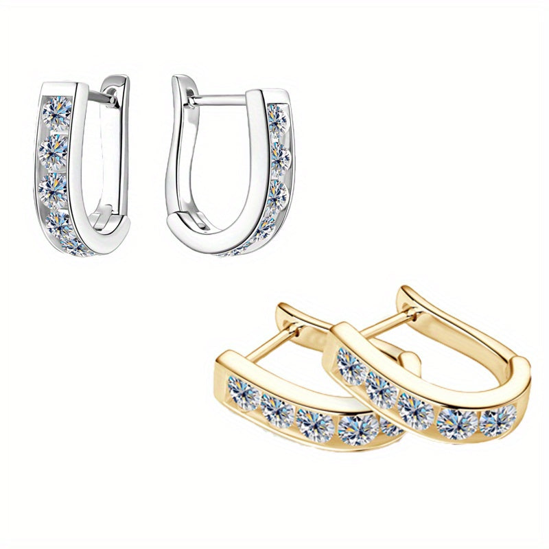 Elegant U-Shaped Earrings in 925 Sterling Silver with Moissanite Stones, 18K Golden Plating, Hypoallergenic, Vintage Luxe Design, Suitable for Everyday Wear & Special Occasions, Ideal for Weddings, Halloween, Banquets, Anniversaries, Valentine's Day