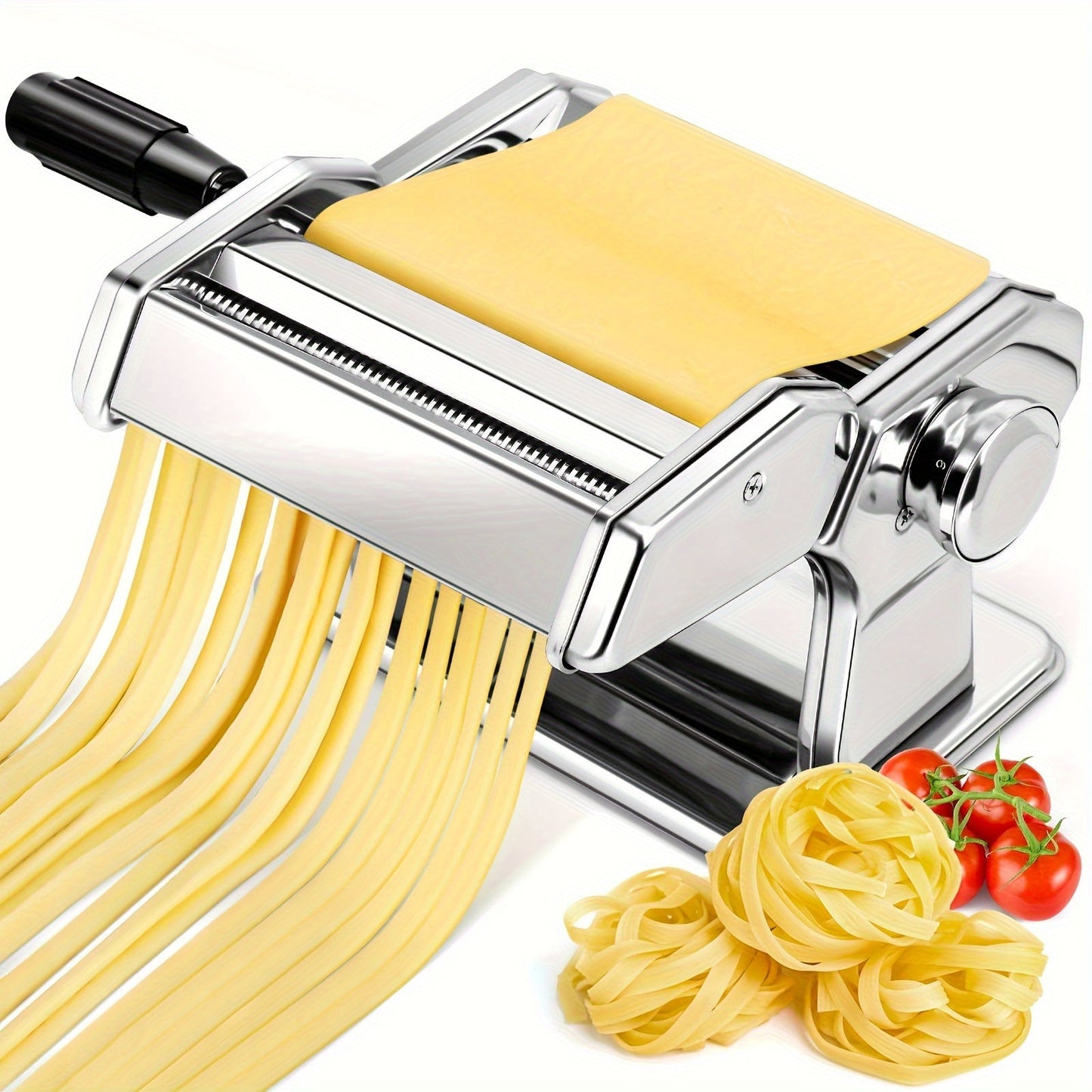 Durable Kitchen Gadget: Adjustable Thickness Stainless Steel Manual Pasta Maker with Dual-Width Noodle Cutter for Spaghetti, Fettuccine, and Lasagna