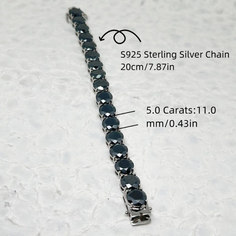 Luxurious 925 Sterling Silver Moissanite Bracelet with 85.0 Carat Total Weight. Features a Single 5 Carat Black Gemstone in an Elegant Arabian Style, Perfect for Women. Great for Banquets, Music Festivals, Mother's Day, Anniversaries, and more. Weighs