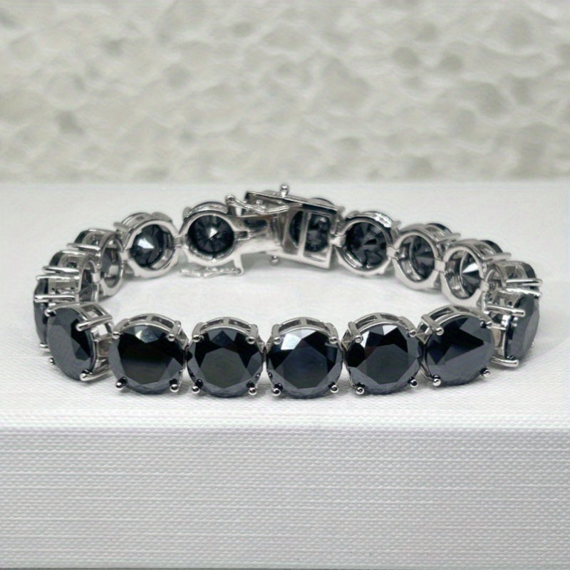 Luxurious 925 Sterling Silver Moissanite Bracelet with 85.0 Carat Total Weight. Features a Single 5 Carat Black Gemstone in an Elegant Arabian Style, Perfect for Women. Great for Banquets, Music Festivals, Mother's Day, Anniversaries, and more. Weighs