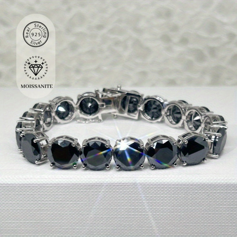 Luxurious 925 Sterling Silver Moissanite Bracelet with 85.0 Carat Total Weight. Features a Single 5 Carat Black Gemstone in an Elegant Arabian Style, Perfect for Women. Great for Banquets, Music Festivals, Mother's Day, Anniversaries, and more. Weighs