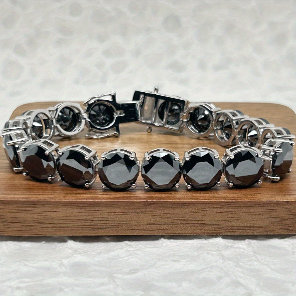 Luxurious 925 Sterling Silver Moissanite Bracelet with 85.0 Carat Total Weight. Features a Single 5 Carat Black Gemstone in an Elegant Arabian Style, Perfect for Women. Great for Banquets, Music Festivals, Mother's Day, Anniversaries, and more. Weighs