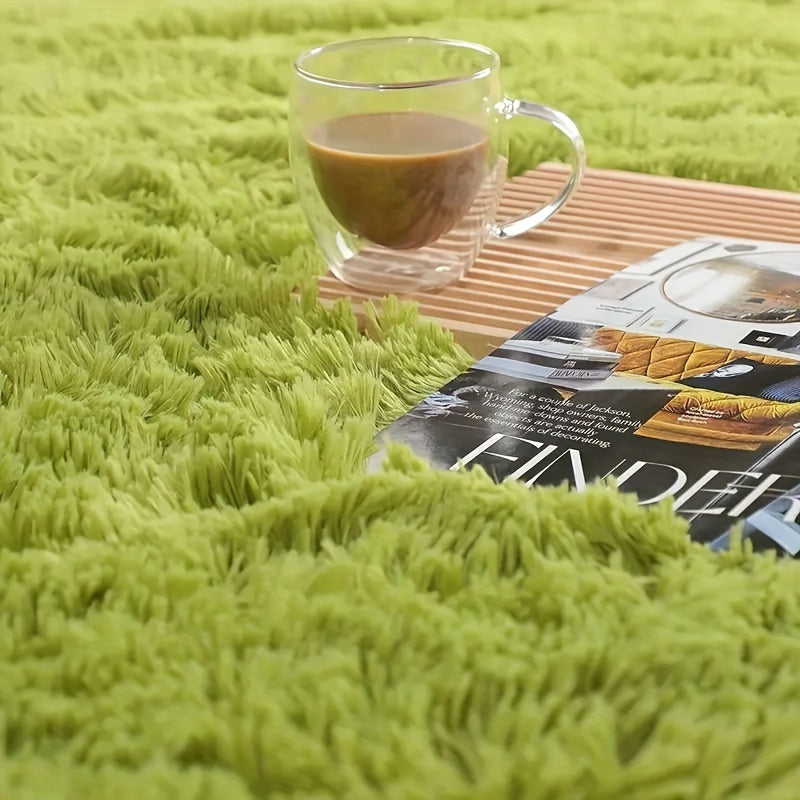 Indulge in luxury with our soft green plush area rug - Features non-slip, stain-resistant polyester material, ideal for living rooms, bedrooms, kitchens, and home offices - Bring a warm and cozy atmosphere to any room