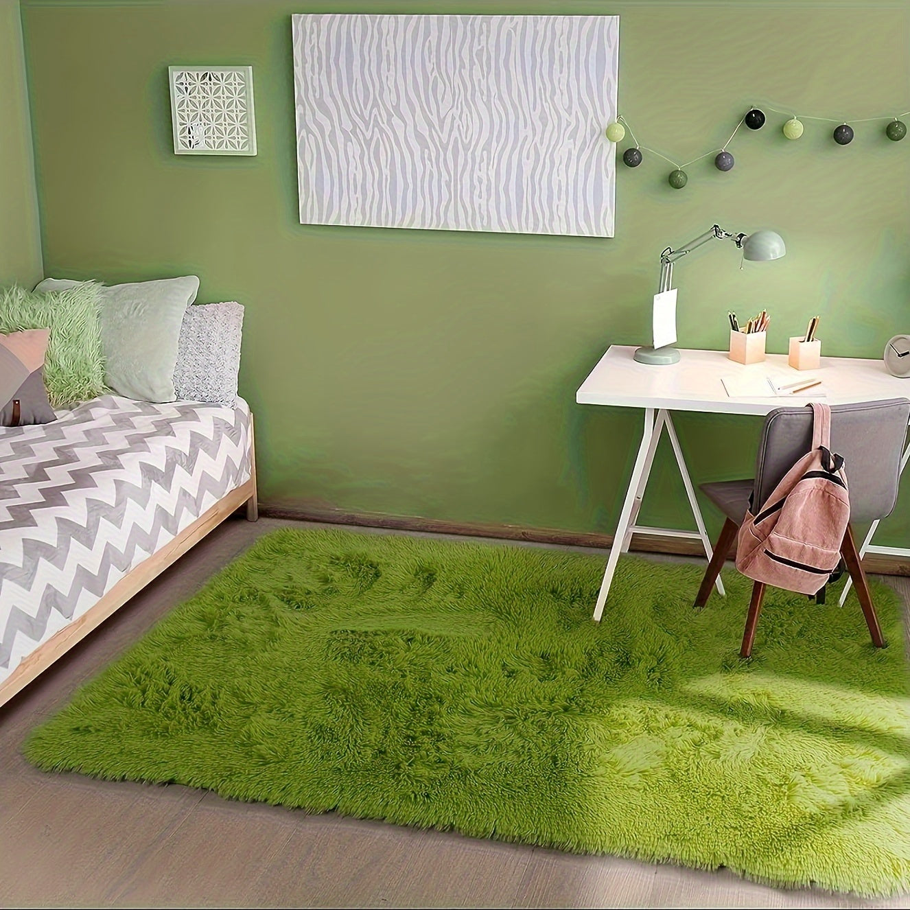 Indulge in luxury with our soft green plush area rug - Features non-slip, stain-resistant polyester material, ideal for living rooms, bedrooms, kitchens, and home offices - Bring a warm and cozy atmosphere to any room