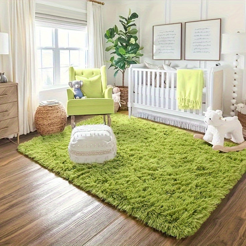 Indulge in luxury with our soft green plush area rug - Features non-slip, stain-resistant polyester material, ideal for living rooms, bedrooms, kitchens, and home offices - Bring a warm and cozy atmosphere to any room