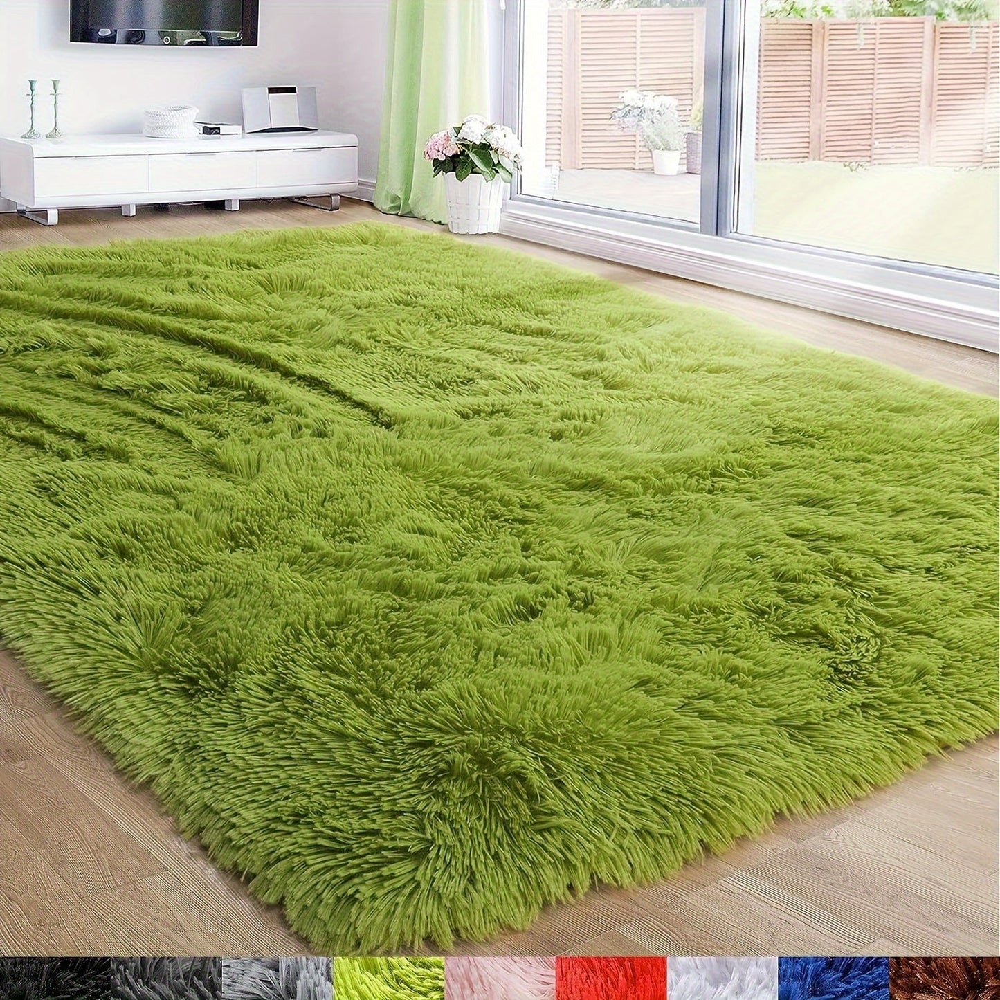 Indulge in luxury with our soft green plush area rug - Features non-slip, stain-resistant polyester material, ideal for living rooms, bedrooms, kitchens, and home offices - Bring a warm and cozy atmosphere to any room