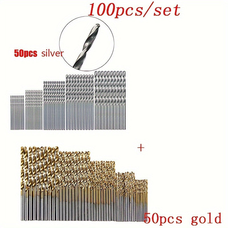 100-piece titanium-coated drill bit set - must-have accessories for DIY and home improvement.